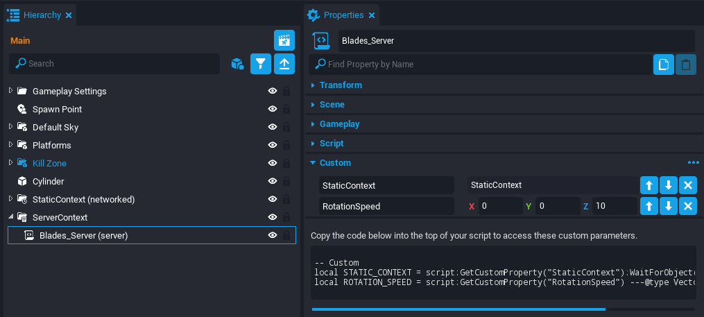 !Blades Server Script Properties