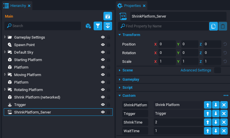 !Shrink Platform Properties
